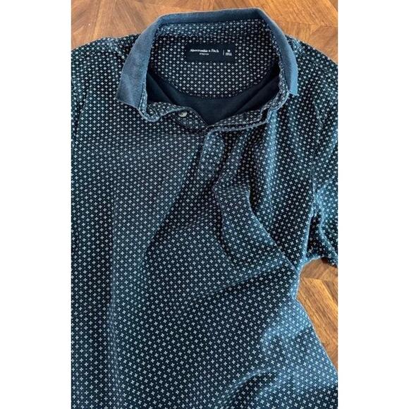 Abercrombie & Fitch Men’s Stretch Polo Shirt Navy Blue White Cross Print Size M - Picture 8 of 12